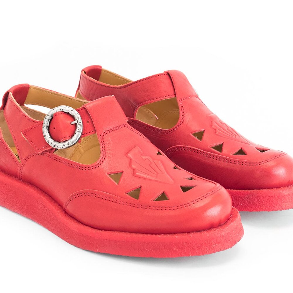 John Fluevog Algoma Red Leather Fisherman sandal